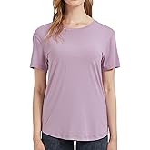 netdraw Women's Lightweight and Soft Bamboo Viscose T-Shirt Curved Hem Crew Neck Smooth Trendy Sleep Lounge Pajama Tops