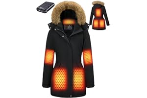 GOTOBI Graphene Long Heated Jacket for Women with 18400mAh 12V Battery Pack, Womens Parka Coat with Faux Fur Detachable Hood