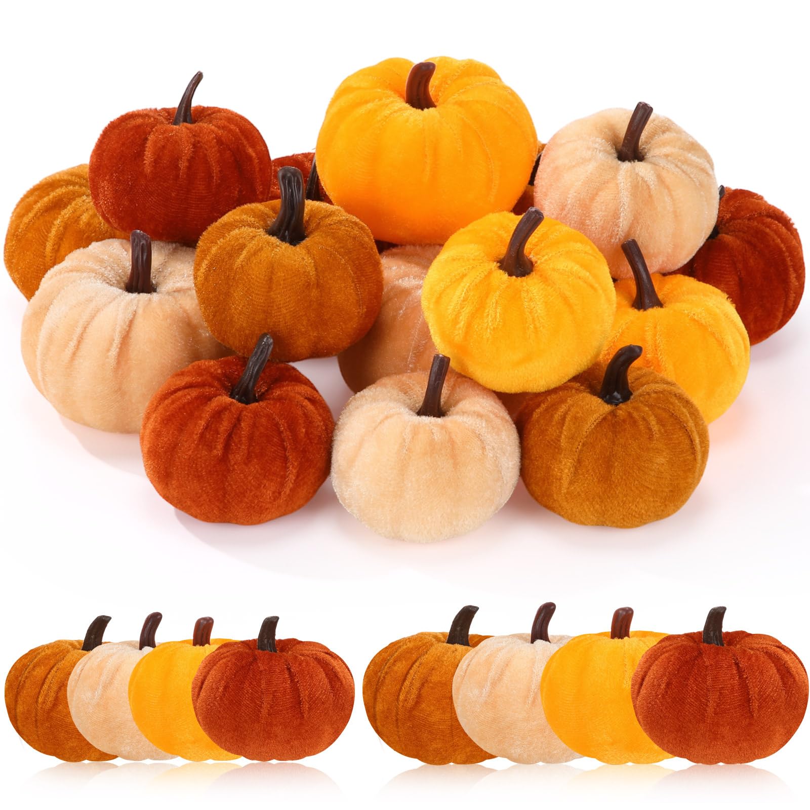 Photo 1 of AceOrbit 24 Pcs Small Velvet Pumpkins for Decorating Artificial Fake Faux Pumpkins for Fall Decorations Thanksgiving Harvest Decor Home Table Decorative