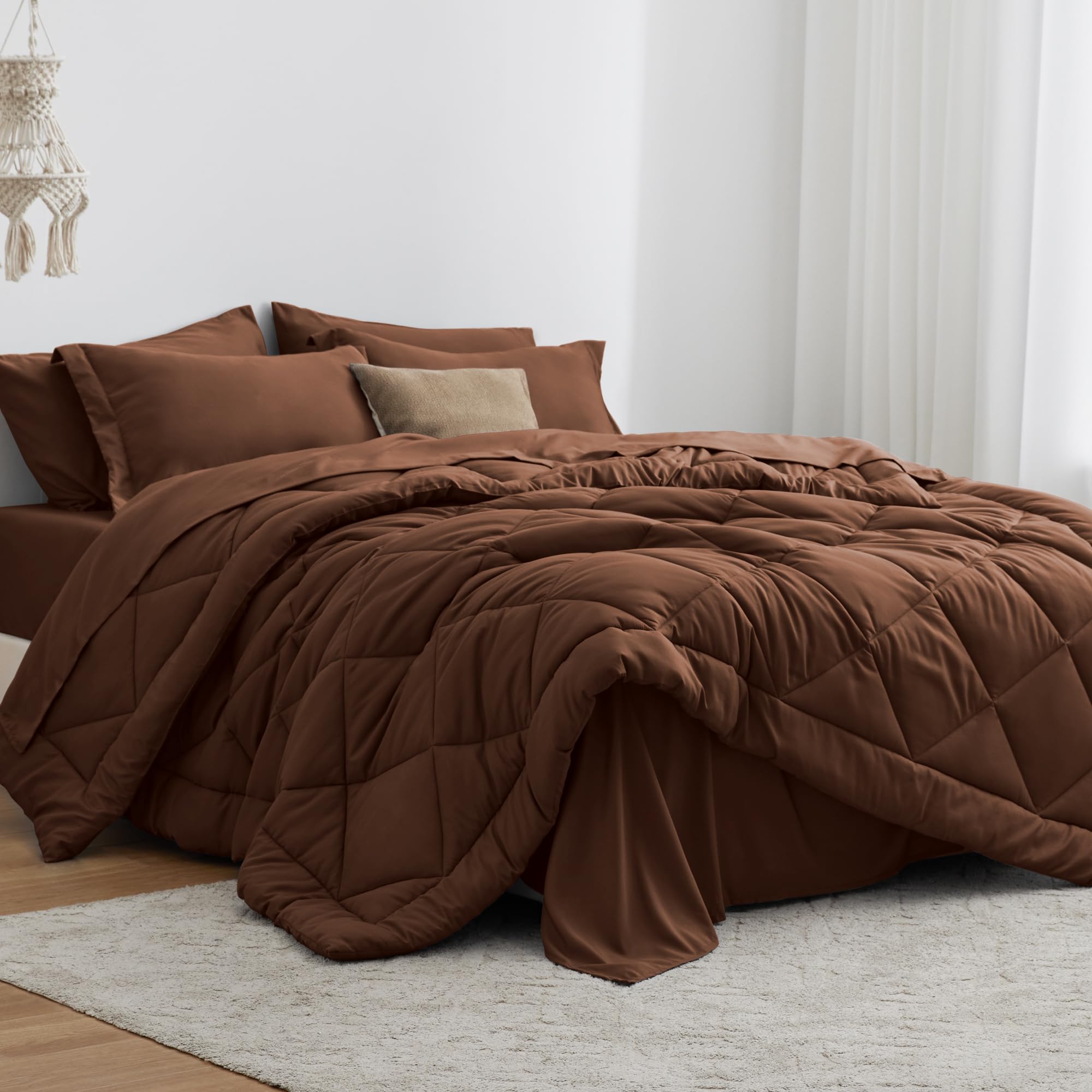 Photo 1 of Love's cabin Full Comforter Set Brown, 7 Pieces Full Bed in a Bag, All Season Bedding Sets with 1 Comforter, 1 Flat Sheet, 1 Fitted Sheet, 2 Pillowcase and 2 Pillow Sham