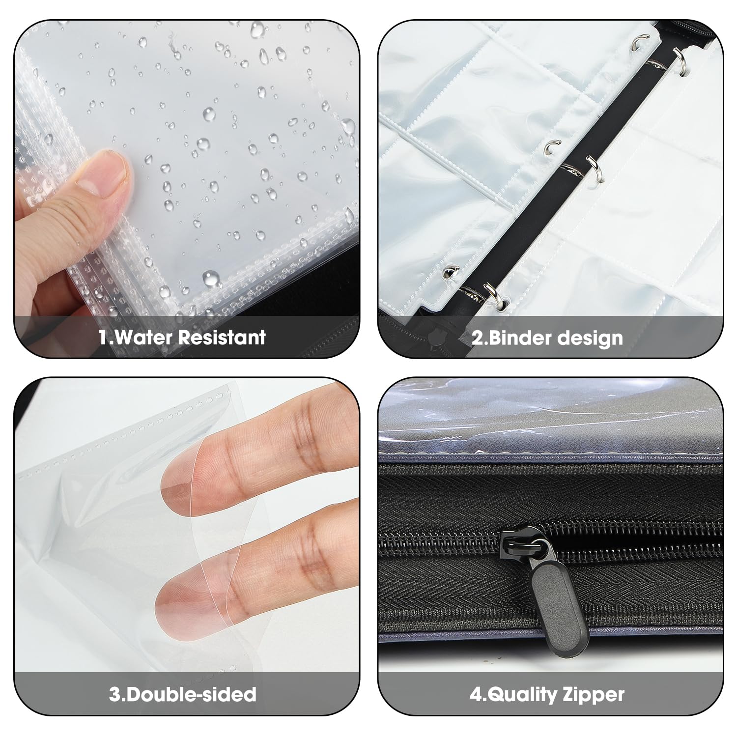 Raccoglitore Carte Magic,900 Tasche Album Porta Carte,50 Pagine Raccoglitore di Carte con cerniera,Grande capacità, adatto per le carte di gioco preferite (B-Grigio-02