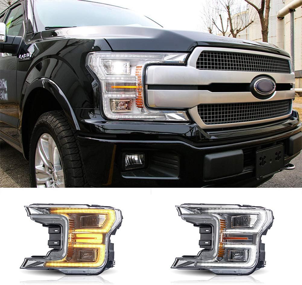 XDDXIAO CARRIED Head Light Headlight Assembly LED DRL Frontblinker Head Light/Headlamp Headlights with Sequential Indicator for Ford Raptor F150 2018,Silver