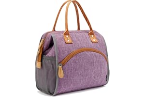 FlowFly Insulated Lunch Bag Wide-Open Lunch Box Large Tote Leakproof Cooler with Drink Holder and Multi Pockets for Women Men Adult Kids Work Picnic Travel Beach Hiking, Purple