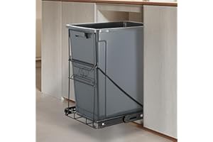 SOCONT Pull Out Trash Can, Stainless Steel Kitchen Adjustable Trash Slide Out Shelf, Cabinet Trash Can Pull Out Kit, Fit 7-11 Gallon Garbage Can (Trash Can Not Included, Black)