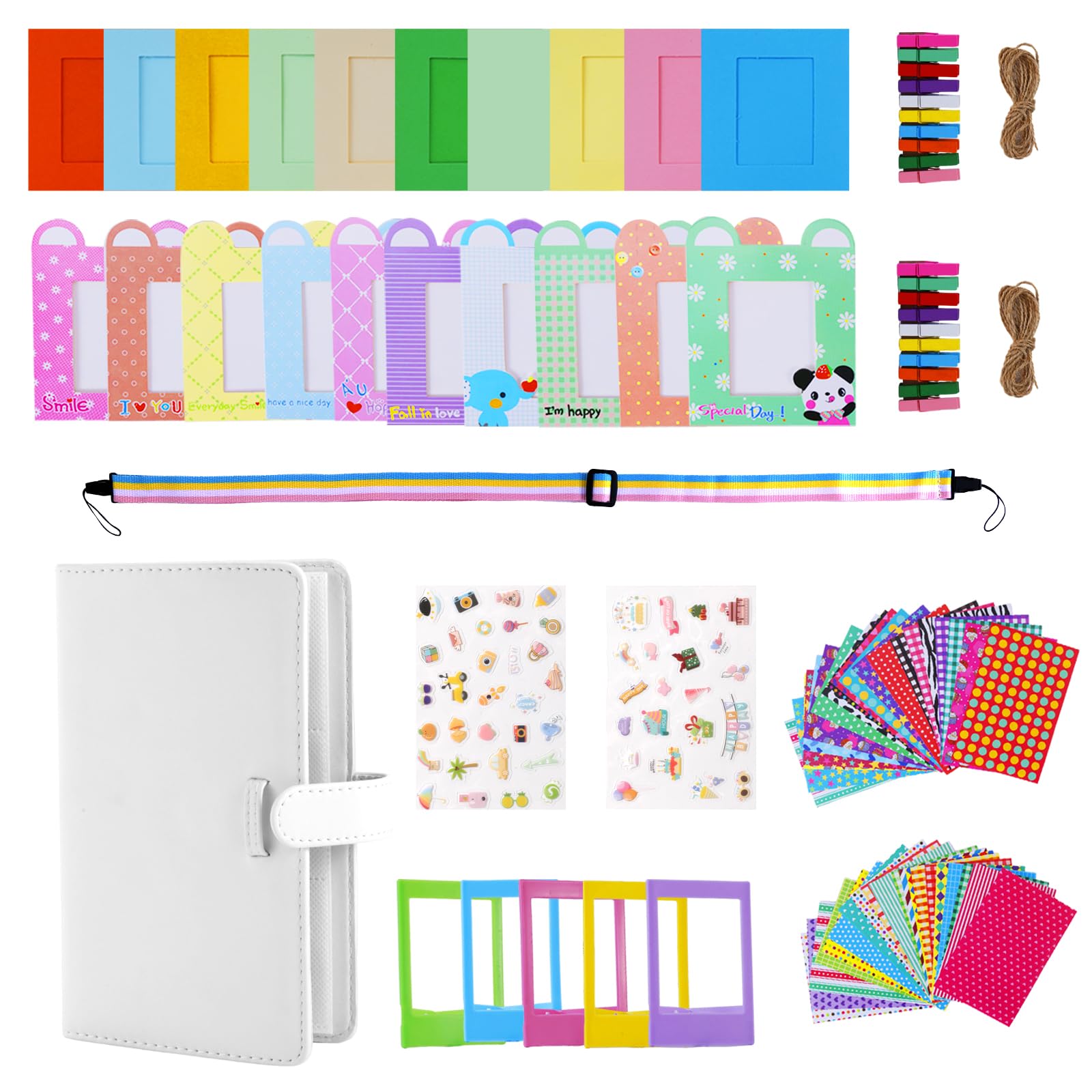 Instant Camera Accessories Bundle Compatible with Fujifilm Instax Mini 9 8 11 12 70 90 Camera Include Mini Photo Album, Film Frames, Wall Hang Frames, Border Stickers (White)