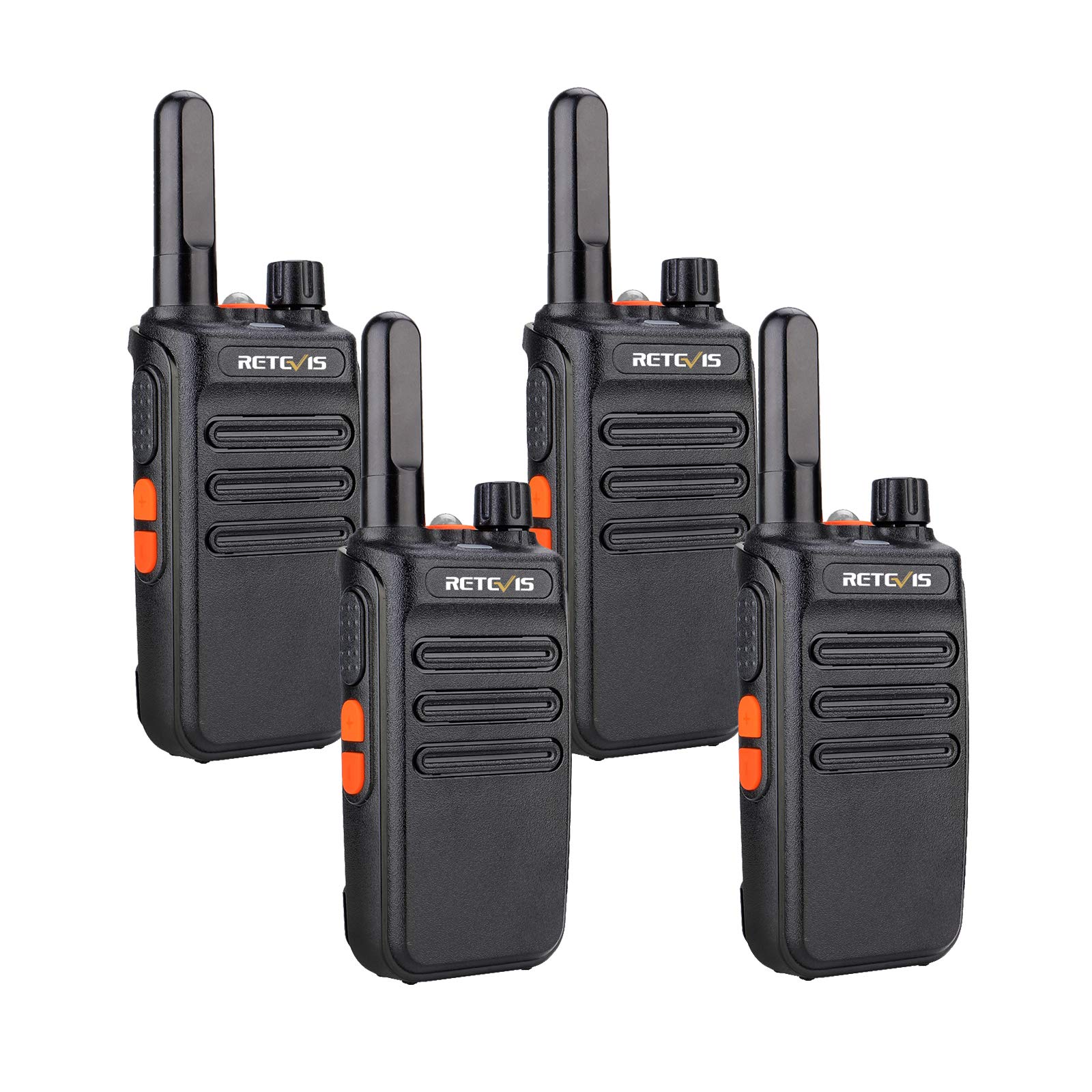 Retevis RB635 Walkie Talkie, LED Flashlight, PMR446 Mini 2 Way Radio Portable for Adults, VOX Hands Free, Rechargeable Walkie Talkies Professional for Retail, Restaurants (Black, 4 Pcs)