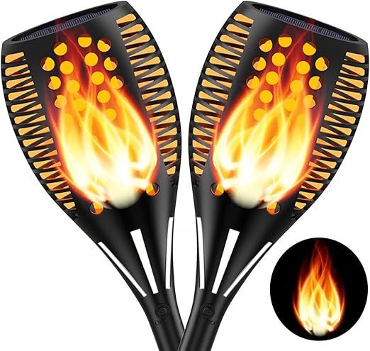 Solar Torch Lights Dancing Flame Lighting 96 Led Flickering Tiki
