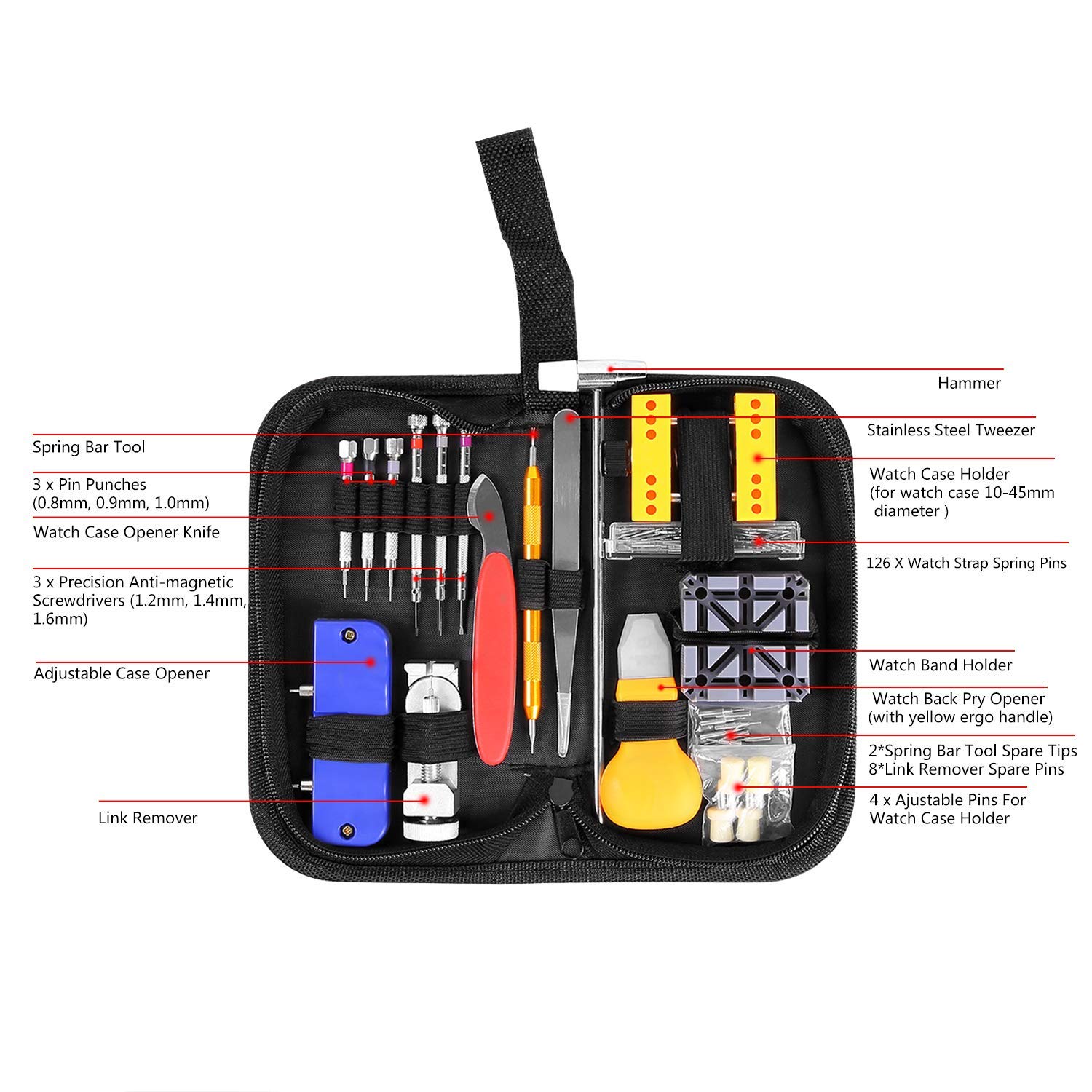 Ohuhu 156 PCS Watch Repair Tool Kit, Case Opener Spring Bar Watch Band Link Tool Set With