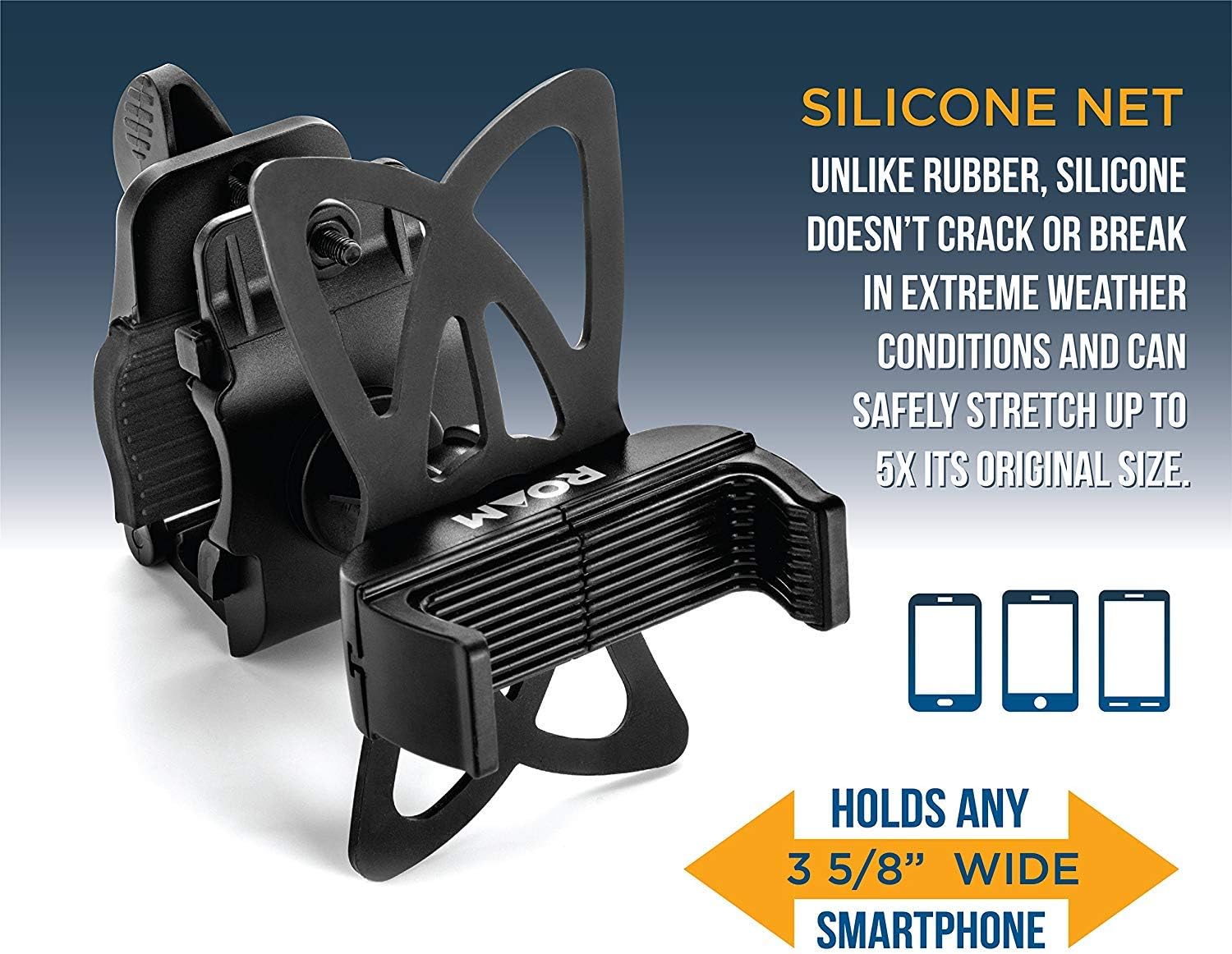 Roam Universal Premium Bike Phone Mount for Motorcycle - Bike Handlebars, Adjustable, Fits iPhone 11, X, XR, 8 | 8 Plus, 7 | 7 Plus, 6s Plus | Galaxy, S10, S9, S8, Holds Phones Up to 3.5" Wide