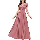 Miusol Women's Elegant Floral Lace Formal V Neck Bridesmaid Party Dress