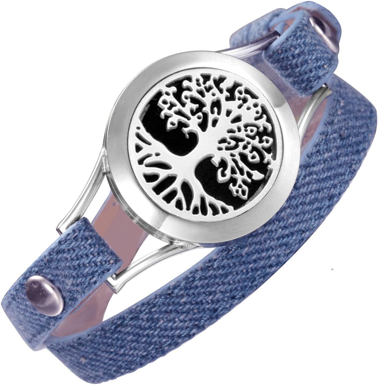 EVERLEAD Carving Round Aromatherapy Essential Oils Diffuser Locket Bracelet 316l Stainless Steel Real Leather Bracelet