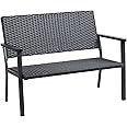 C-Hopetree Outdoor Loveseat Bench Chair for Outside Patio Porch, Metal Frame, Black All Weather Wicker