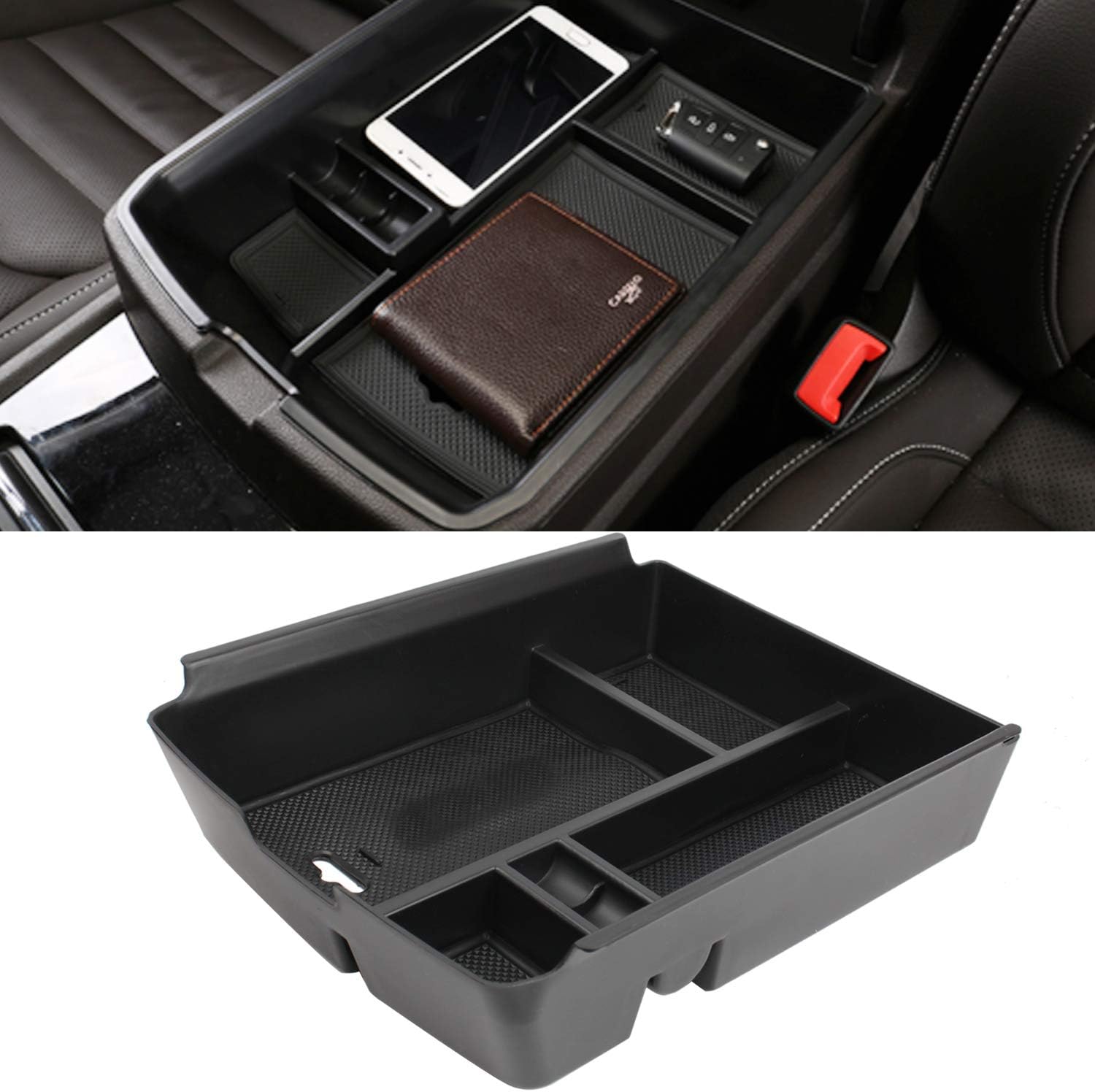 Reeauto Armrest Center Console Tray Organizer Secondary Storage Box for VW Volkswagen Atlas 2018 2019