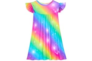 MHJY Girls Nightgowns Flutter Short Sleeves Princess Nightgown Sleepwear Soft Night Dress for Kids Toddler Girls