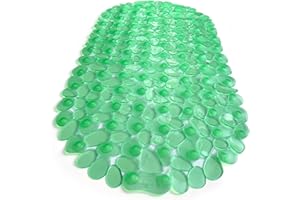 TIKE SMART “Pebbles” Non-Slip Bathtub & Shower Mat 27”x14” Oval - Non-Toxic - Safe, Clean, Machine-Washable, Superior Grip & Drainage, Vinyl, for Smooth Floors ONLY, Transparent Light Green