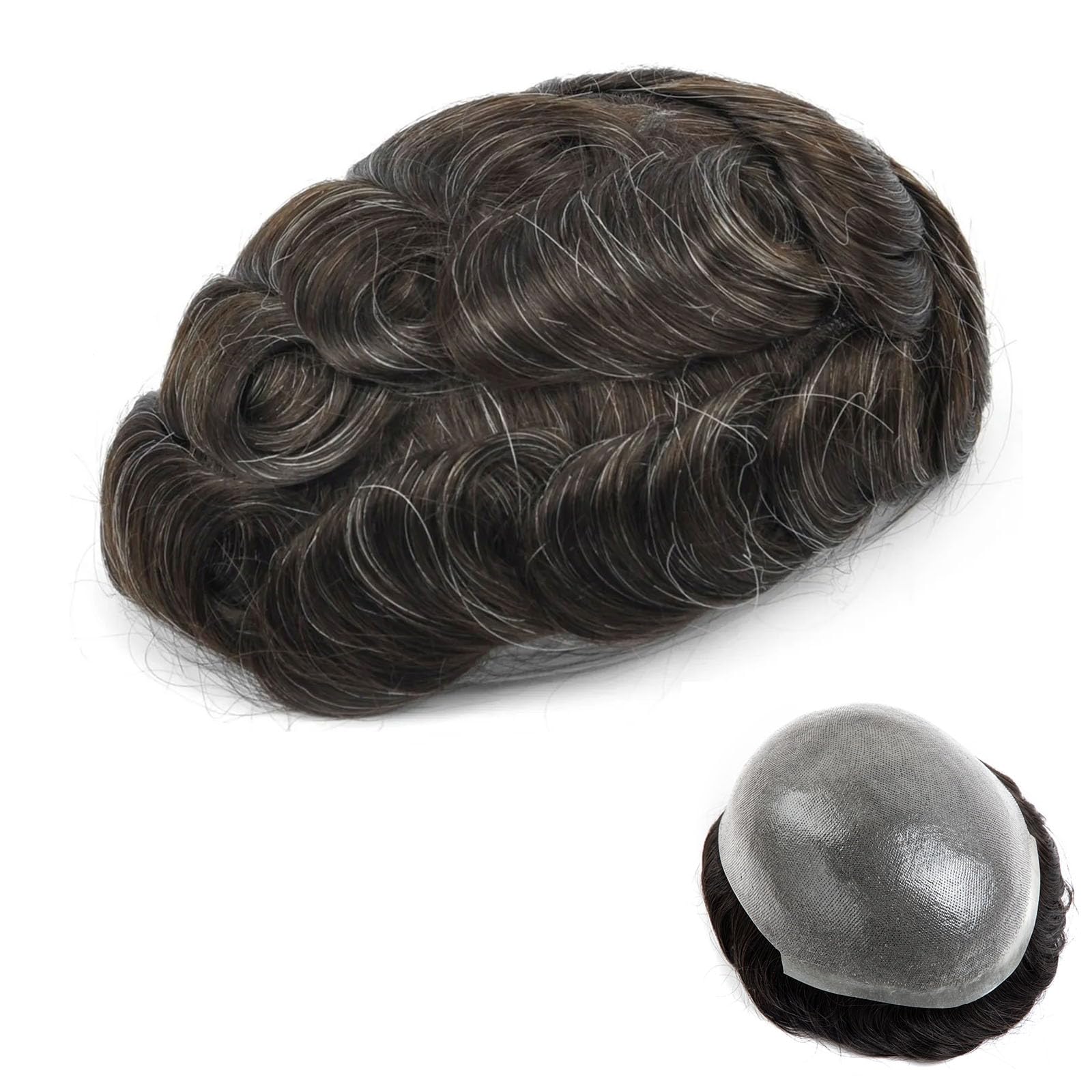Ehairc Toupee for Men 0.04 Thin Skin Double Knots 100% Human Hair System for men wigs Men's Toupee Durable Men's Toupee Real Hair Base Size 8x10 Inch 120% Density #210