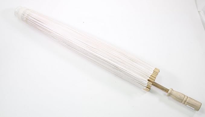 23 Inch Tall White Wood Bamboo Paper Umbrella Parasol Backyard Decoration Gift