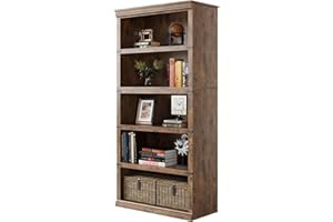 Dark Cherry 5-Tier Bookshelf - Farmhouse Open Storage Bookcase, 31.5×12.6×67.4in for Home Office