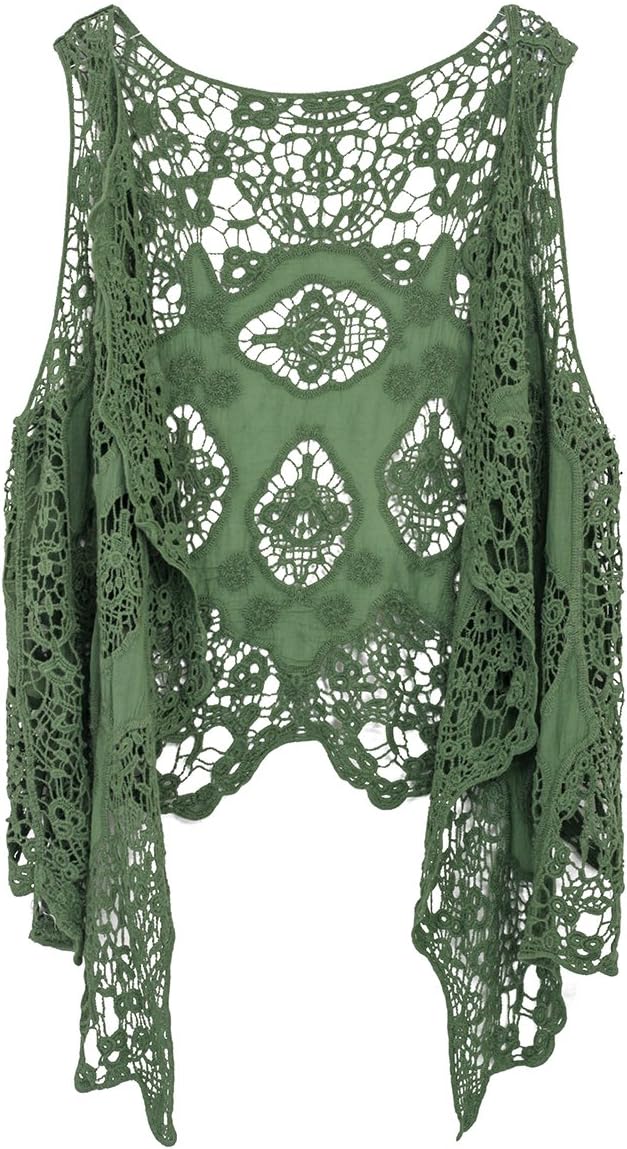 jastie Open Stitch Cardigan Boho Hippie Crochet Vest