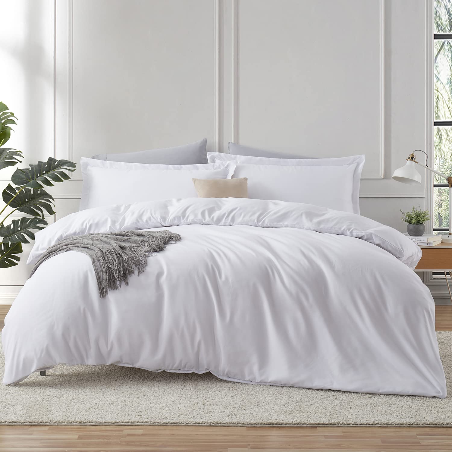 Photo 1 of Hearth & Harbor White Duvet Cover Queen Size - 3 Piece Queen Duvet Cover Set, Soft Double Brushed Queen Size Duvet Covers with Button Closure, 1 Duvet Cover 90x90 inches and 2 Pillow Shams