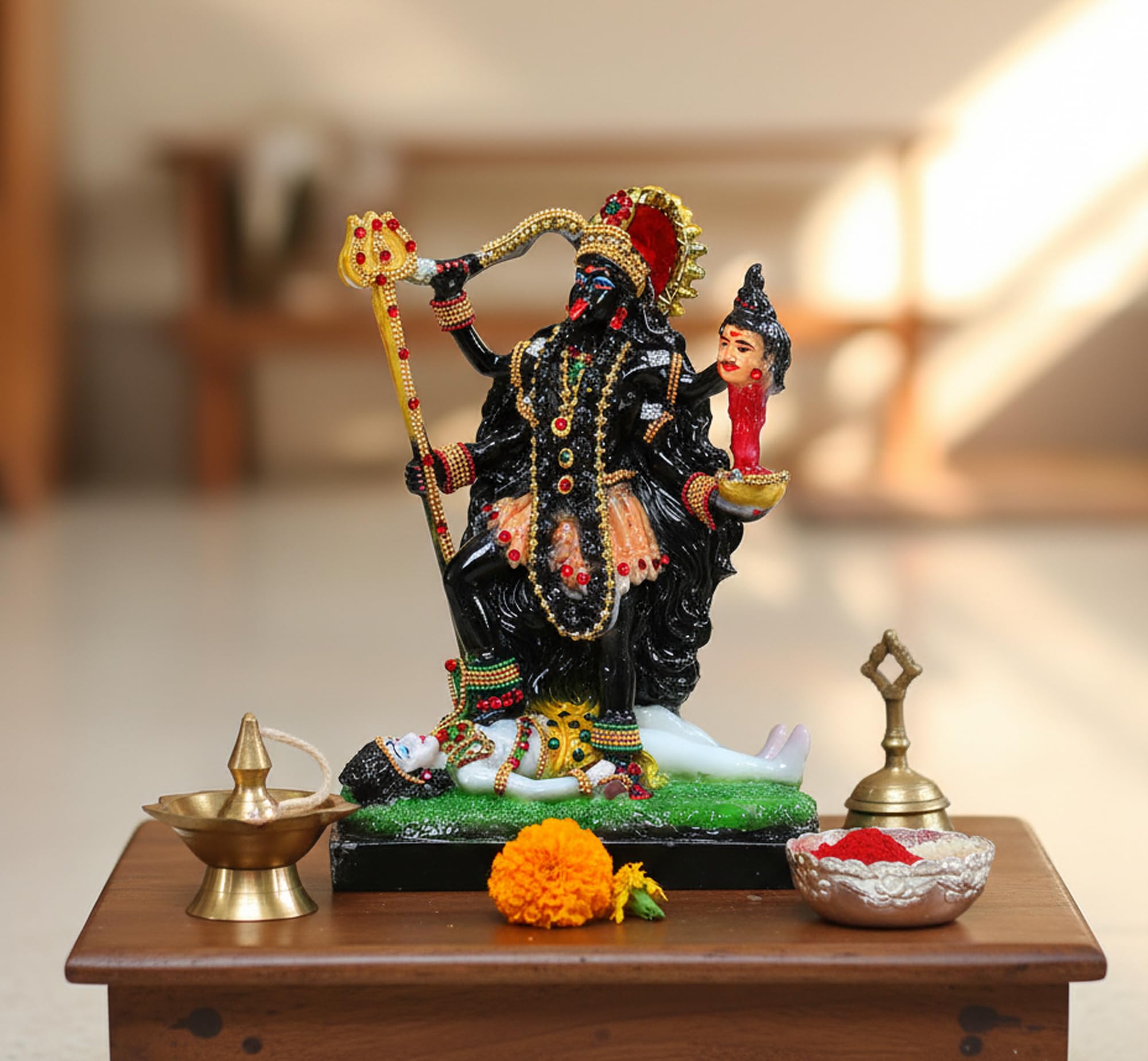ESPLANADE Kali Mata Kaali Maa Murti Idol Statue Sculpture - Resin - Multi-colour - 9.5" Inches