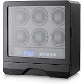 6 Watch Winder with LED Light, LCD Display and Storage Drawer