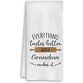 COWEB Grandma Kitchen Towels, for Grandma Dish Tea Towels for Kitchen Decor, Grandmother Birthday Gifts from Grandkids Decorative Hand Towels, 16x24 Inch