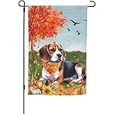 Fall Season Beagle Puppy Thanksgiving Funny Garden Flag 12x18 Inch Double Sided Vertical Decoration Yard Small Flag For Outside Holiday Seasonal Outdoor