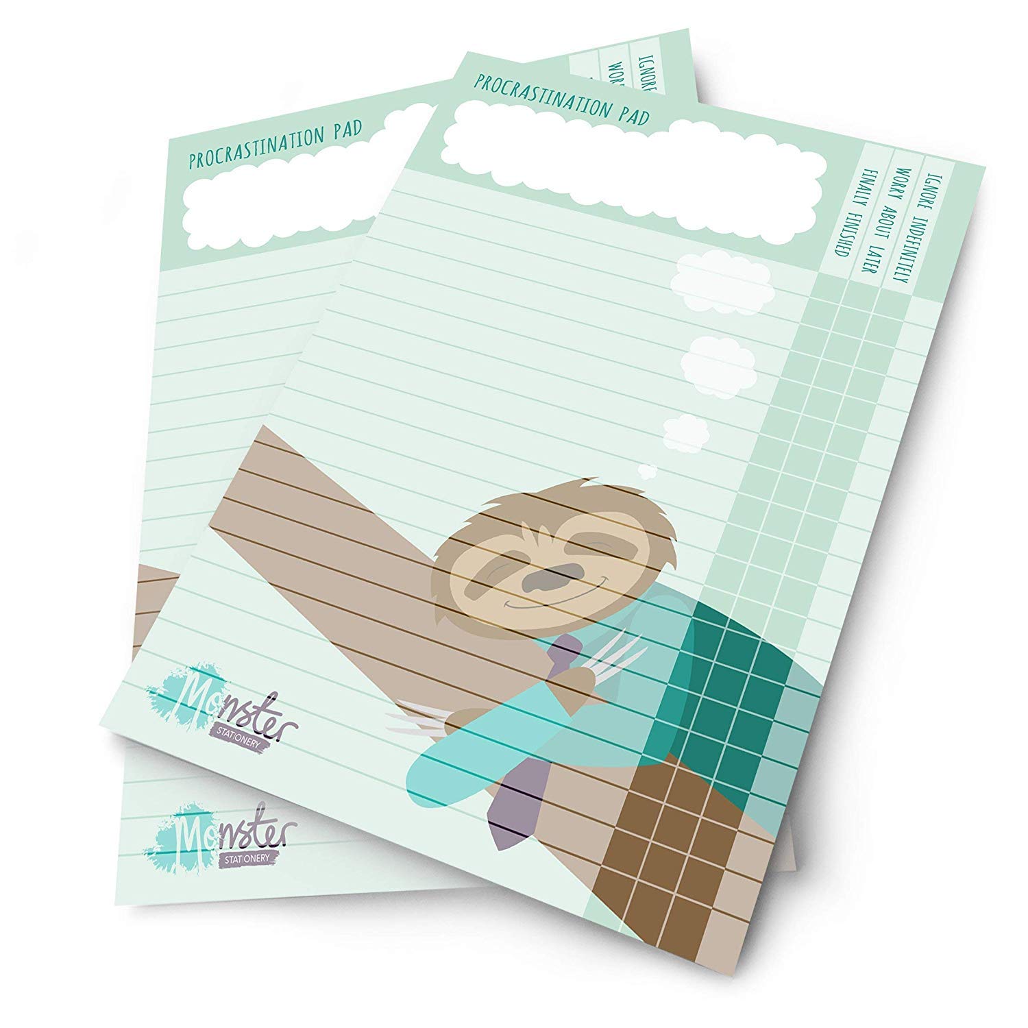 Monster Stationery - A5 Procrastination Pad/to Do Pad Daily Desk Planner Schedule - 60 Sheets - 80gsm - Made in UK - Pack 2