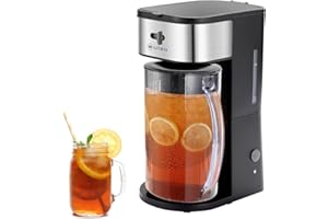 LITIFO Iced Tea Maker and Iced Coffee Maker Brewing System with 2-quart Pitcher, sliding strength selector for Taste Customization, Stainless Steel (Black)