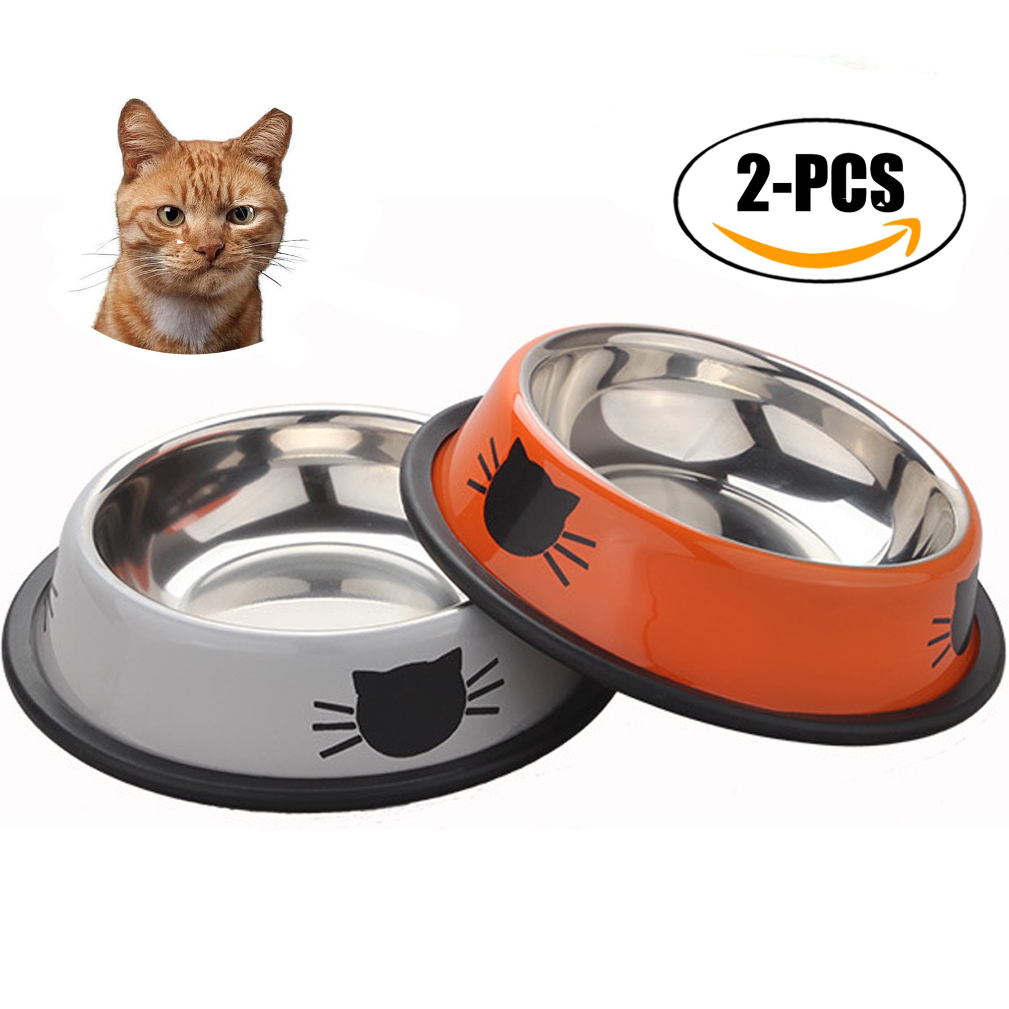 Ciotola per cuccioli Pet Bowl Bowl per gatti Sportsgirl con gatti carini verniciati antiscivolo per cani di piccola taglia (Argento e Arancio)