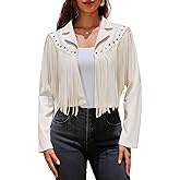 UpFind Women's Fringe Faux Suede Leather Jackets Fashion Fall Western Tassel Motorcycle Cropped Open Front Coats with Rivets