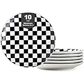 Euisail Ceramic Dinner Plates Set of 6-10 Inch Salad Plates, Black and White Checkered Porcelain Dinner Plates Microwave, Oven & Dishwasher Safe, Minimalist Porcelain Dish Set