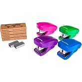 PraxxisPro - Aria Premium Back to School Mini Stapler Set of 4 - with Built-in Staple Removers, 2000 Standard Staples Included - for Office, School,Travel, Blue, Pink, Purple, Green,