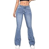 Womens Low Waisted Stretchy Flare Jeans Causal Bootcut Denim Pants Jean.