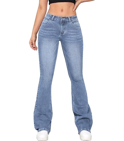 Flvsun Womens Low Waisted Stretchy Flare Jeans Causal Bootcut