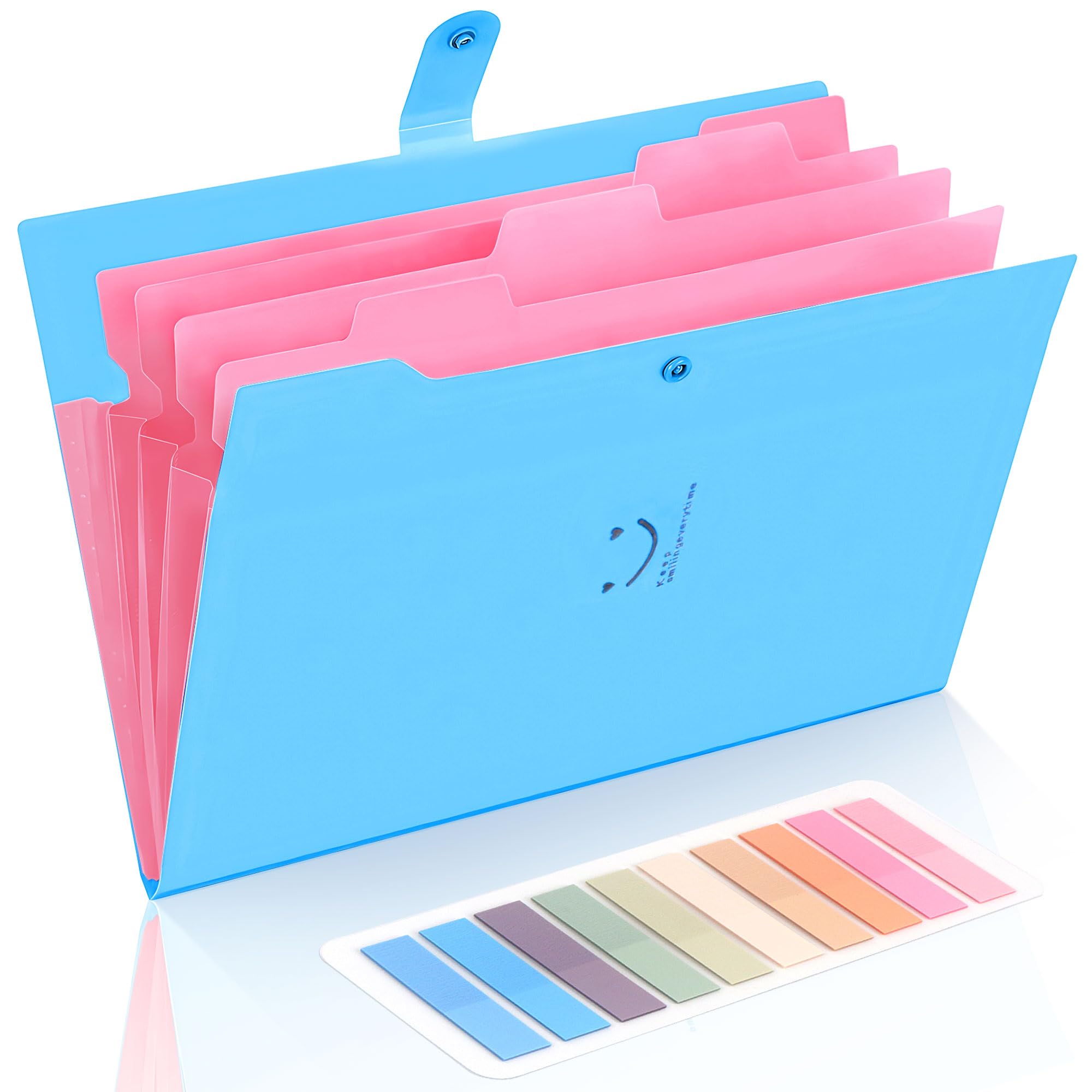 A4 Document Folder, Expanding Folder A4 with 200 Labels, 5 Compartments A4 Folder with Press Stud for Home, Office, School and Travel