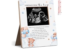 Hatzelou Baby Shower Sign Picture Frame, A Message From The Bump Sonogram Picture Frame, Blue Balloon Decor Gender Reveal, Pregnancy Milestone Keepsake 4.3 * 5.3 IN Photos