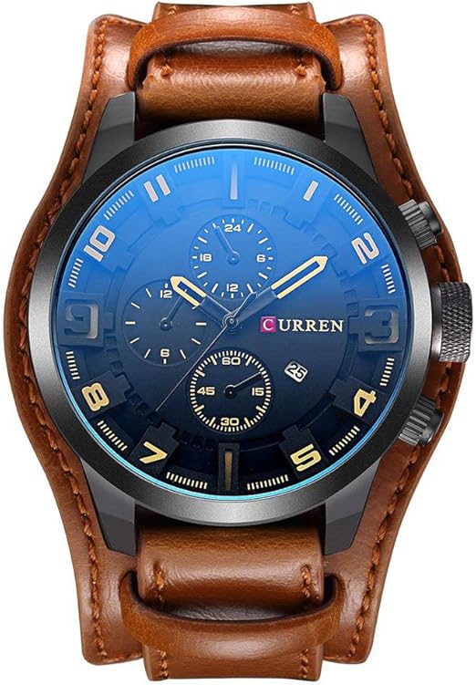 curren tan leather analog watch