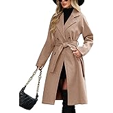 VXVGER Women's Elegant Pea Coat Lapel Collar Double Breasted Trench Jacket Fall Slim Long Outerwear with Belt Pockets