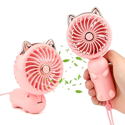 Gukasxi Mini Handheld Fan Portable Mini Hand Held Fans Foldable Small USB Fan with Rechargeable Battery, 3 Speed Personal Small Desk Fans for Office Indoor Outdoor Travel Makeup (Pink)