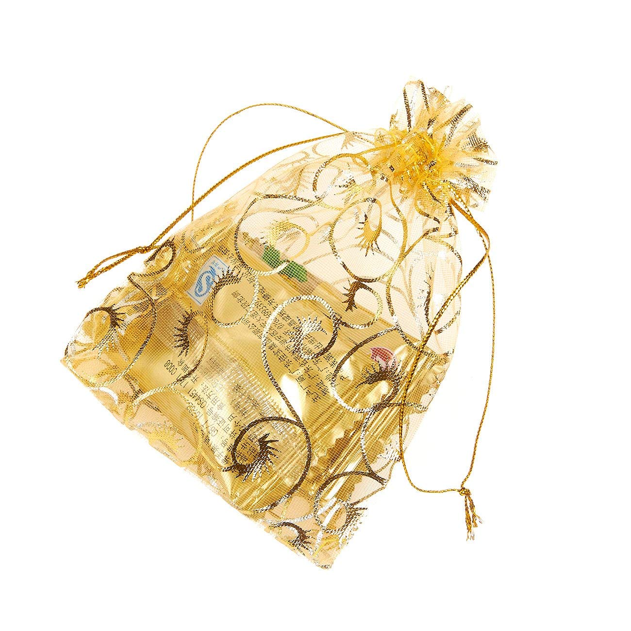 120 Pack Organza Gift Bags Mesh Favor Bags, Wedding Gifts, Gold, 3.7