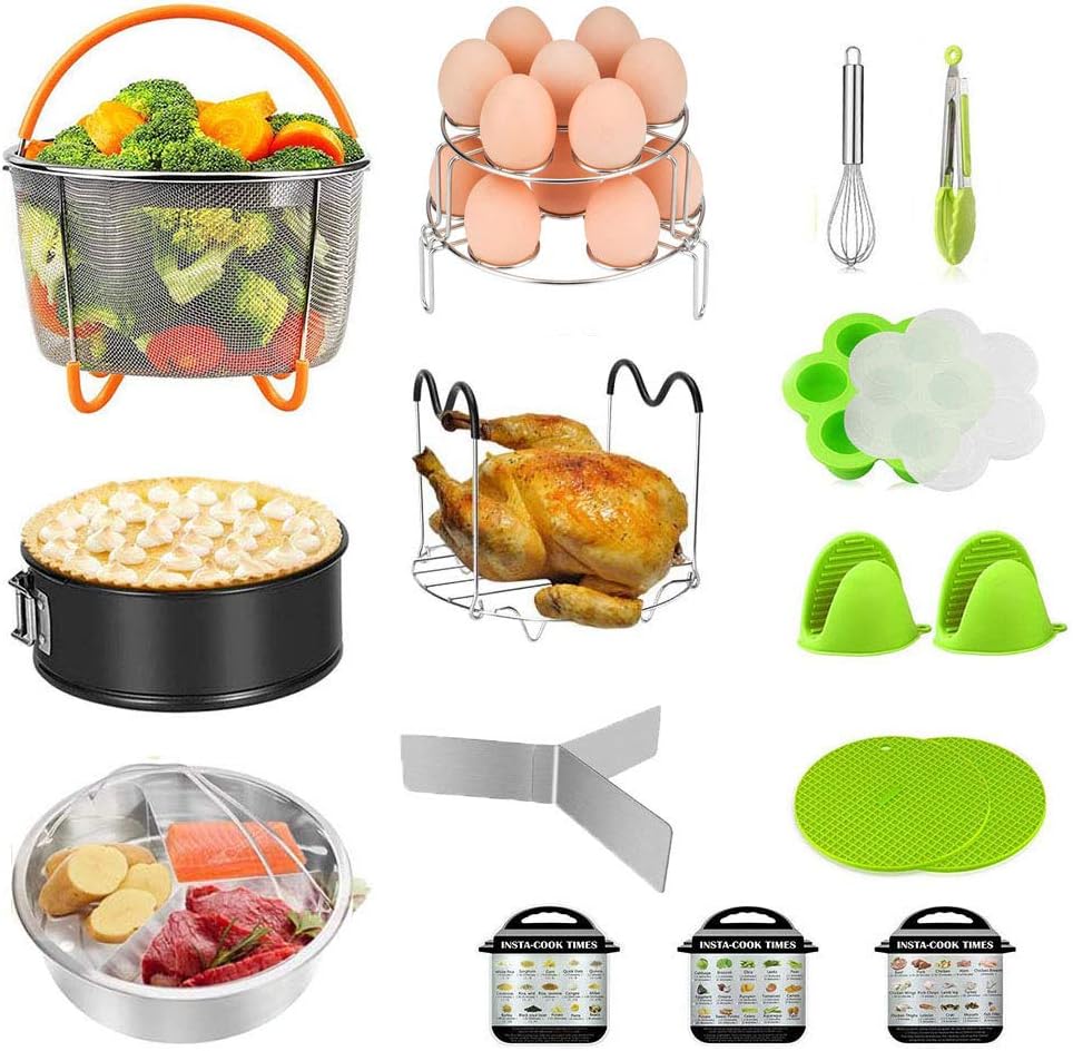 Accessories for Instant Pot,17 Pieces Pressure Cooker Accessories 5,6,8 Qt,Includes Non-Stick Silicone Egg Bites Mold,Stainless Steel Steamer Sasket,Steamer Rack Trivet