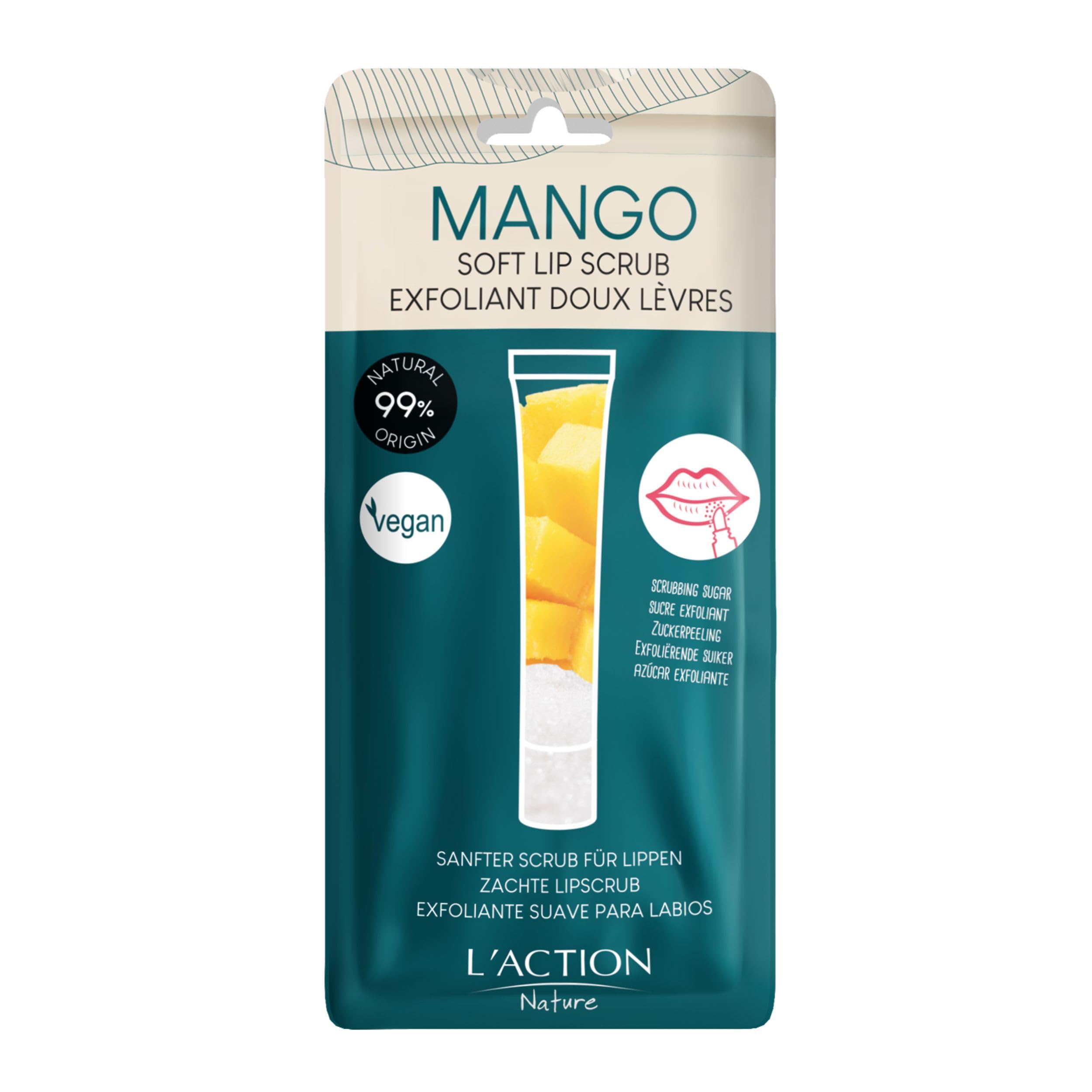 L'Action Paris Soft Lip Scrub, Gentle Exfoliating Lip Scrub with Natural Sugar Crystals for Smooth Hydrated and Plumped Lips, Enriched with Soothing Shea and Mango Butters and Jojoba Oil 12ml