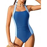 YOURUIKEY Girls Swimsuit One Piece Bathing Suit with Halterneck Straps Ruched Removable Bra Swimwear for Teen 7-16Y