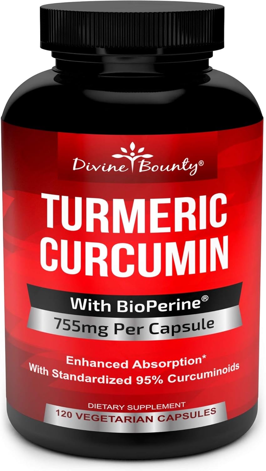 Turmeric Curcumin with BioPerine Black Pepper Extract - 755mg per Capsule, 120 Veg. Capsules - GMO Free Tumeric, Standardized to 95% Curcuminoids for Maximum Potency: Health & Personal Care