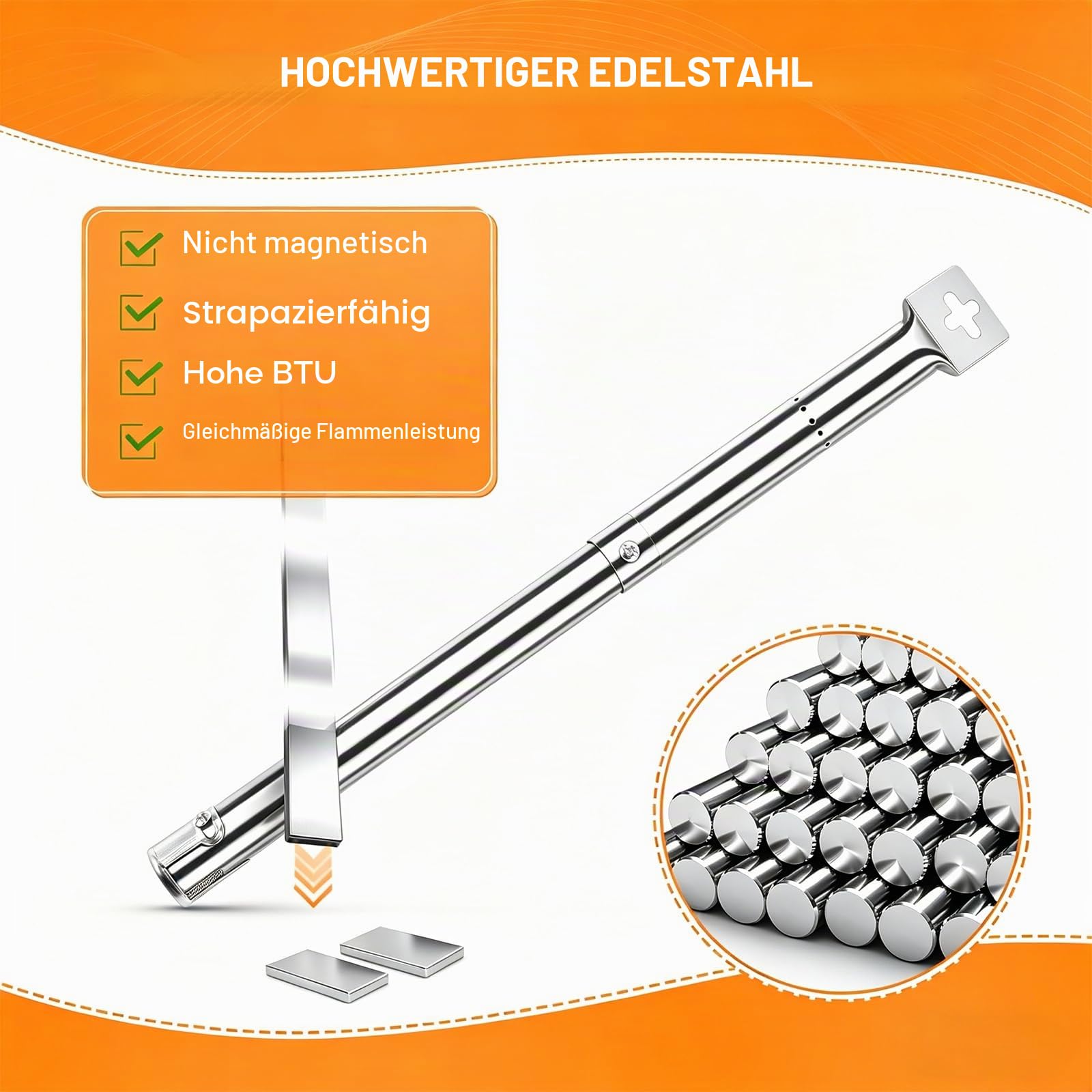 GFTIME 31cm bis 45cm Universal Gasgrill Brenner Ersatzteile für Landmann Triton, Enders Monroe, Tepro, Taino, Barbecook, Proficook, Campingaz, Outback,Verstellbarer Edelstahl Brenner Zubehör, 3 Stück 4