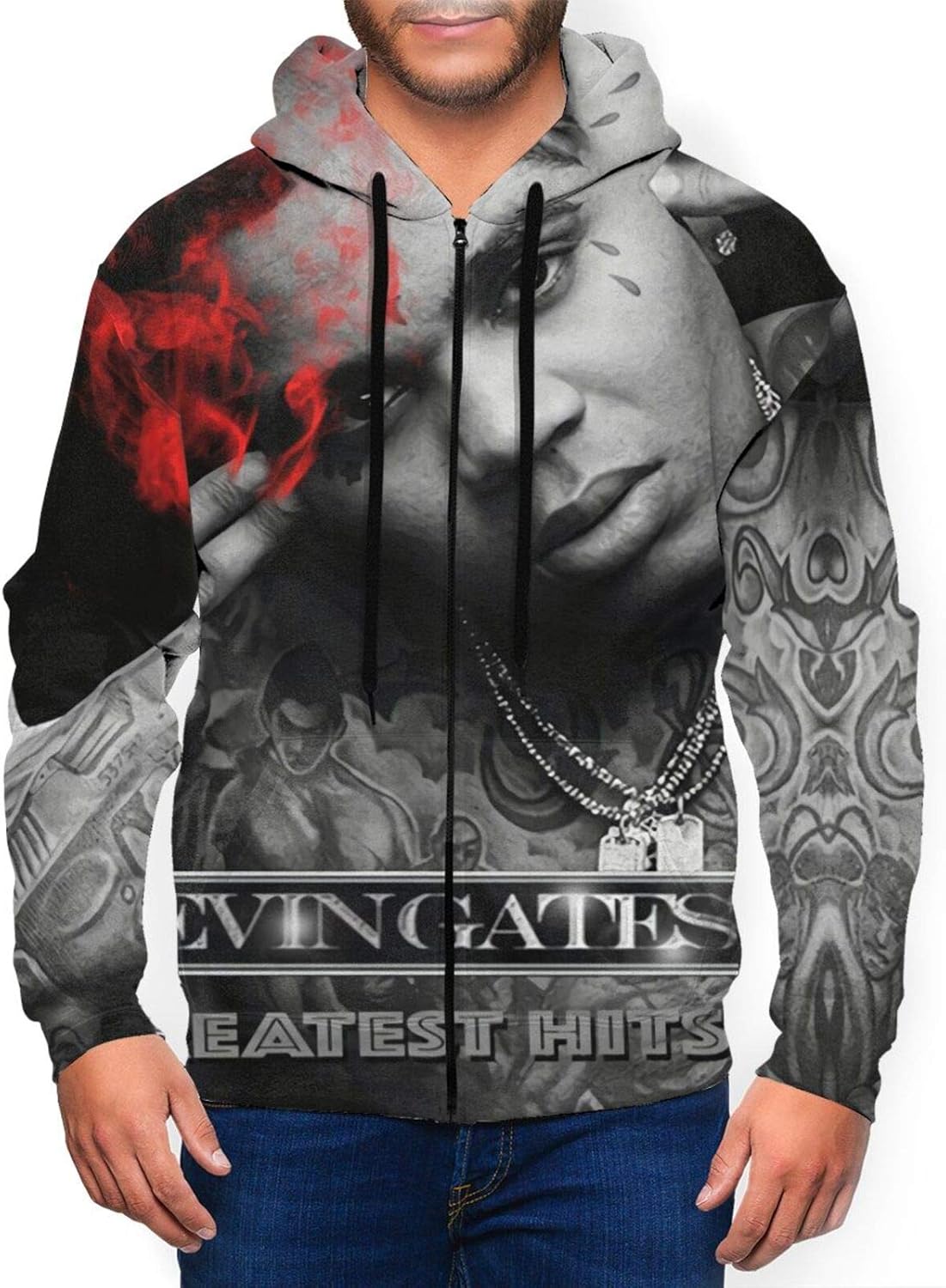Kevin Gates Mans Full Zip Hoodie,3D Printing Long Sleeve Novelty Jacket Sports
