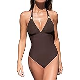 CUPSHE Women's One Piece Swimsuit V Neck Bathing Suit Halter Straps Adjustable Self Tie Swimwear Backless Striped
