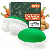2 Pcs Vegetable Brush Scrubber for Food, Soft and Stiff Bristles | Potato Scrubber Brush 2.3"x3.9", Ergonomic Design, Crack-Resistant Frame, Drawer Storage; for Veggies, Apples, &amp; Mushrooms